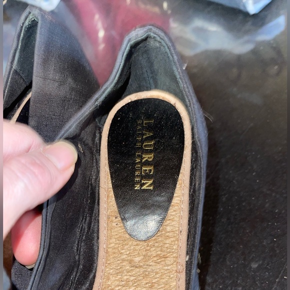 Lauren Ralph Lauren Cecilia Black Shantung Silk Espadrille Wedge sandals - Picture 3 of 8